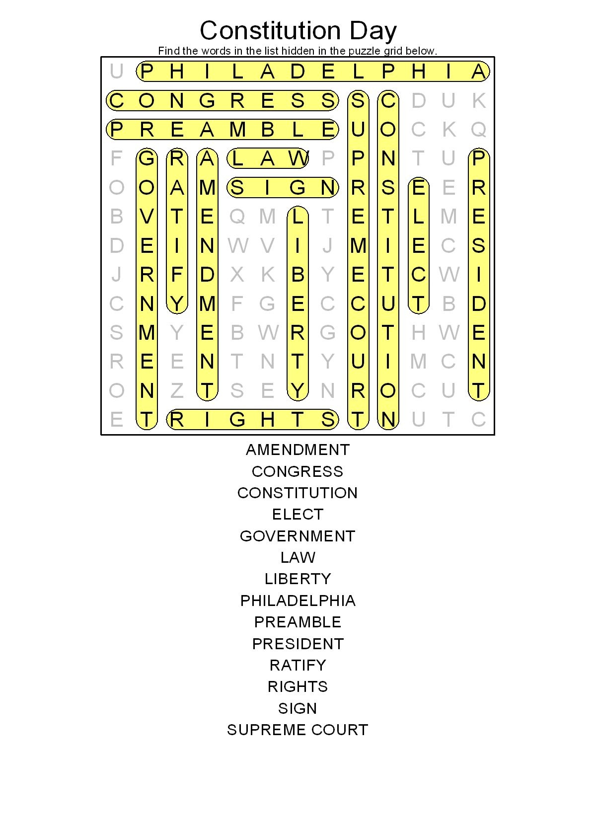 Printable Resources For Constitution Day - Free Printable Us Constitution Worksheets