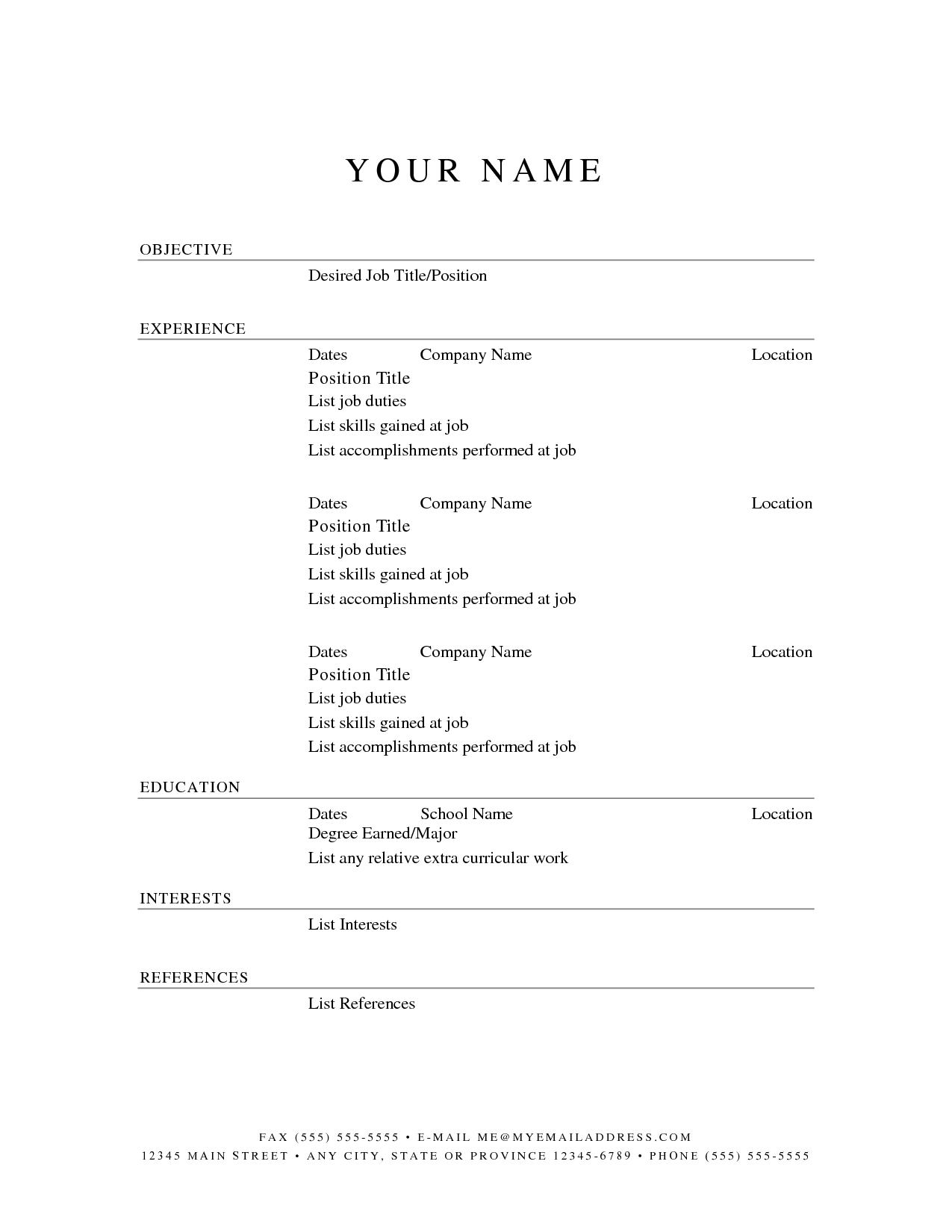 Printable Resume Templates | Free Printable Resume Template - Free Printable Blank Resume