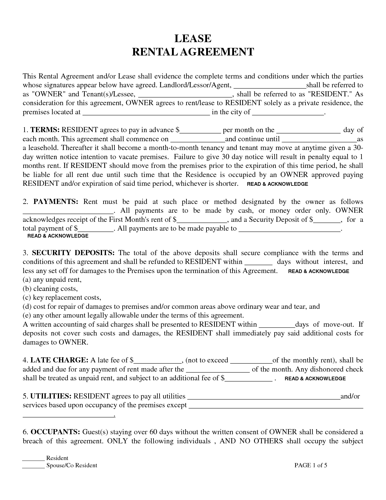 Printable Sample Residential Lease Form | Laywers Template Forms - Free Printable Residential Rental Agreement Forms