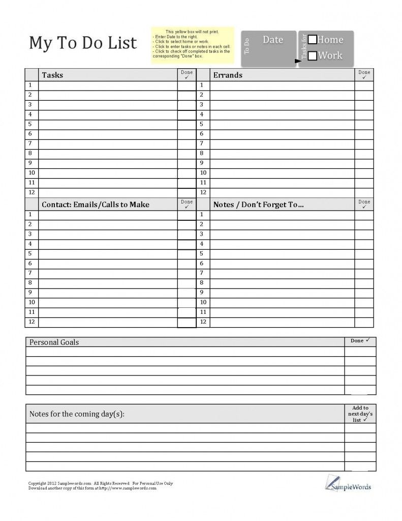 Printable To Do List - Pdf Fillable Form For Free Download - Free Printable Forms For Organizing