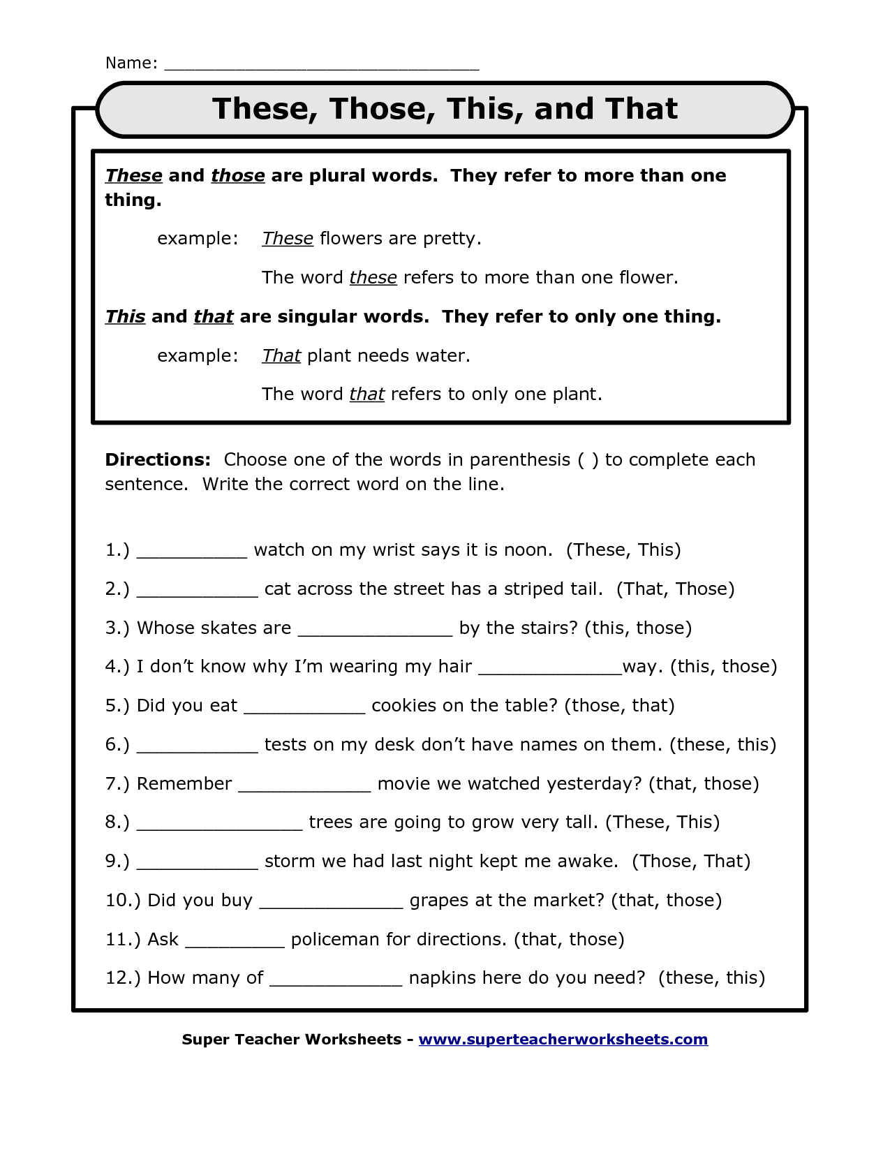 Pronoun Printouts This That These Those | These, Those, This, And - Free Printable Pronoun Worksheets For 2Nd Grade