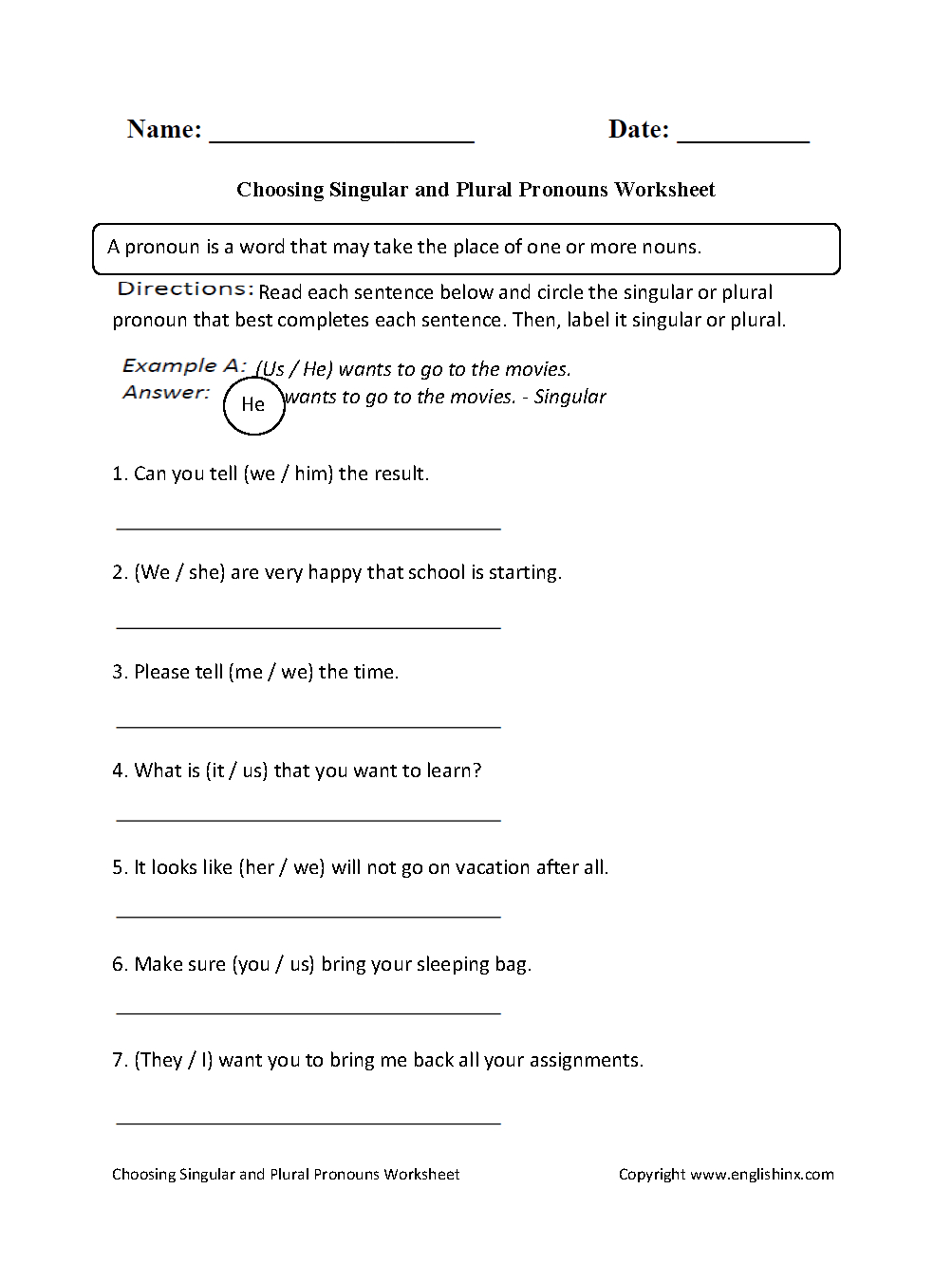 Free Printable Pronoun Worksheets For 2Nd Grade Free Printable