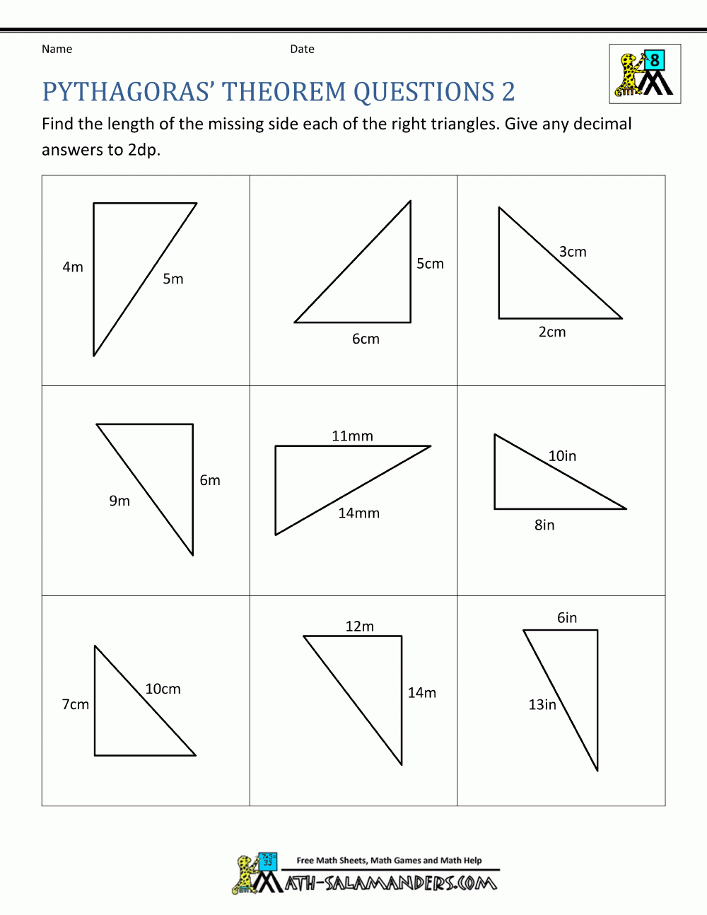 Printable Worksheet Of Pythagoras Theorem