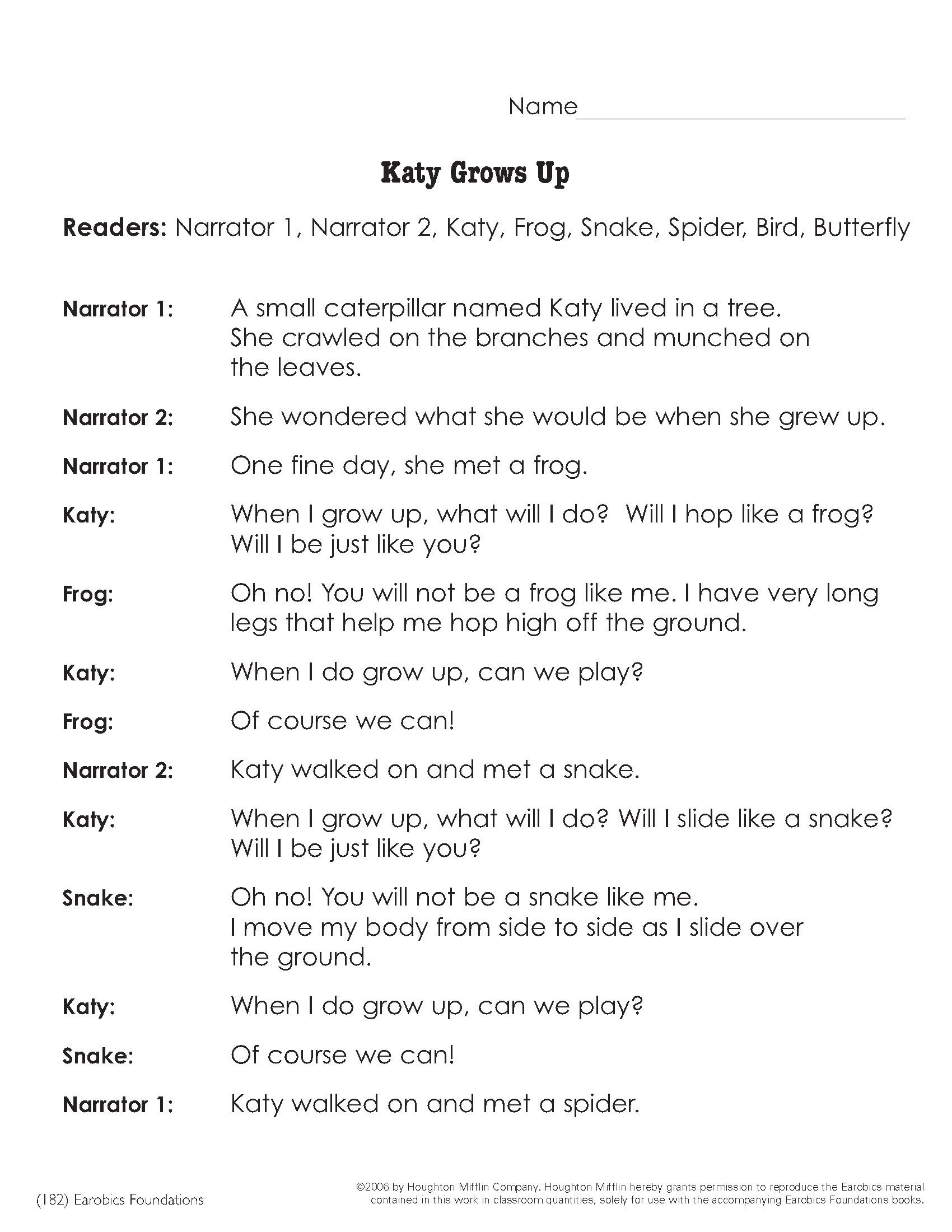 Reader&amp;#039;s Theater Katy Grows Up Part 1 (Grades 3-4): Download This - Free Printable Readers Theater Scripts 3Rd Grade