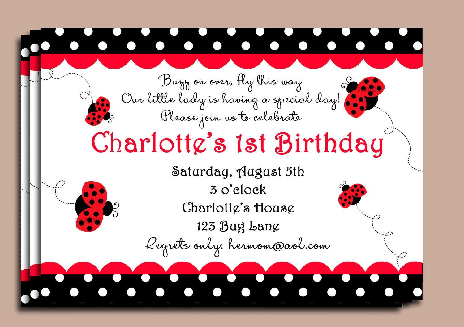 Red Ladybug Invitation Or Printed With Free Shipping - Customized - Free Printable Ladybug Invitations