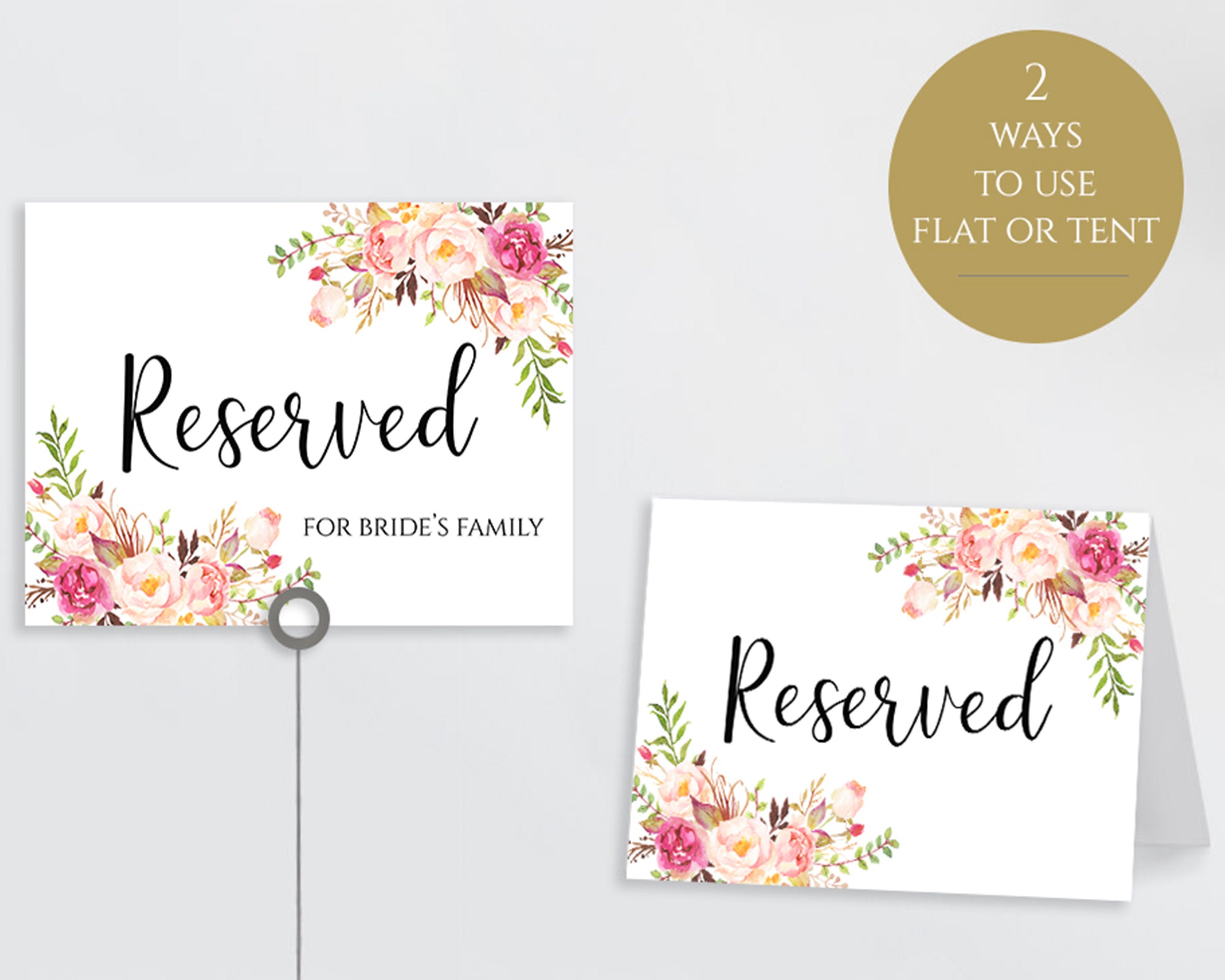 Reserved Printable Reserved Wedding Sign Reserved Table Sign | Etsy - Free Printable Reserved Table Signs