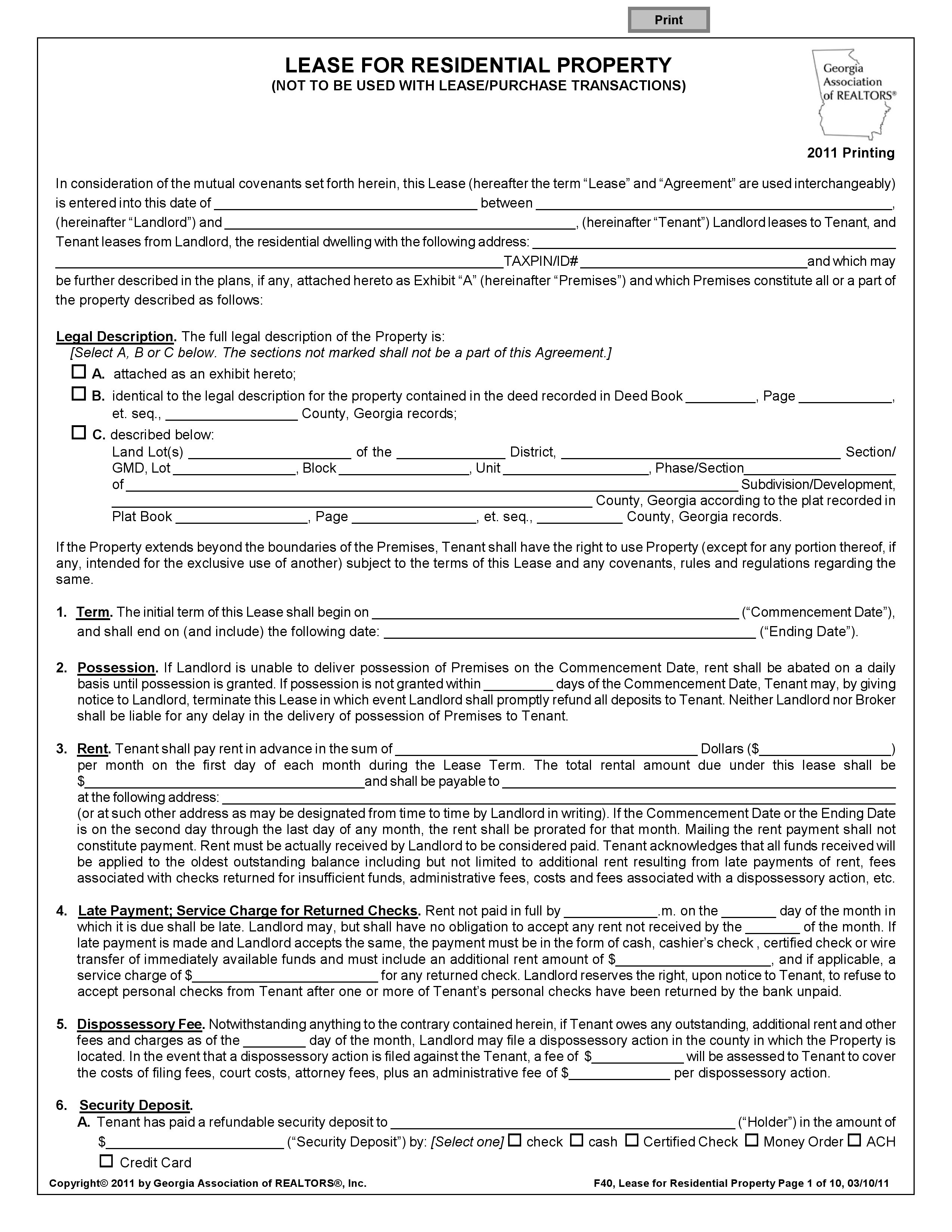 Residential Lease Agreement Template Free Download Blank Rental - Blank Lease Agreement Free Printable