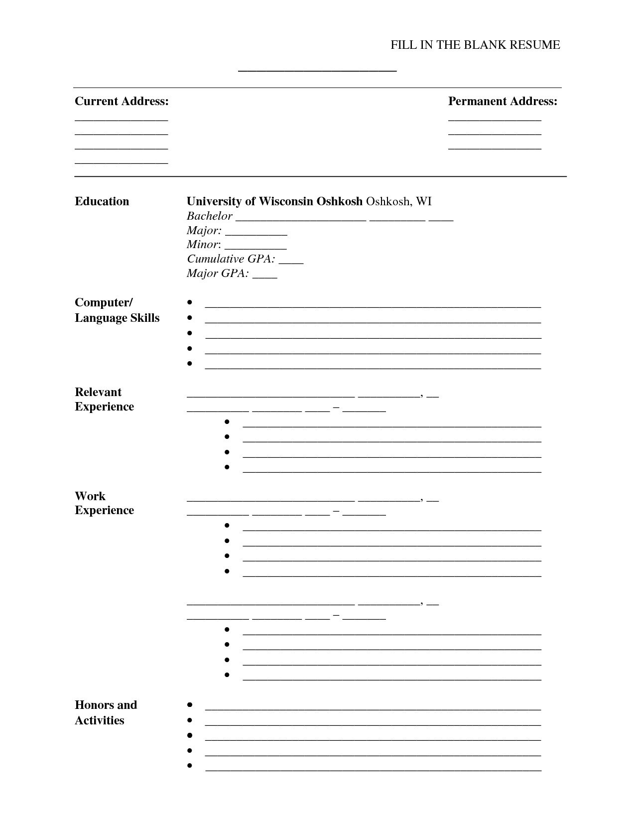 Resume Templates Blank Free Printable New Free Printable Resume - Free Printable Fill In The Blank Resume Templates