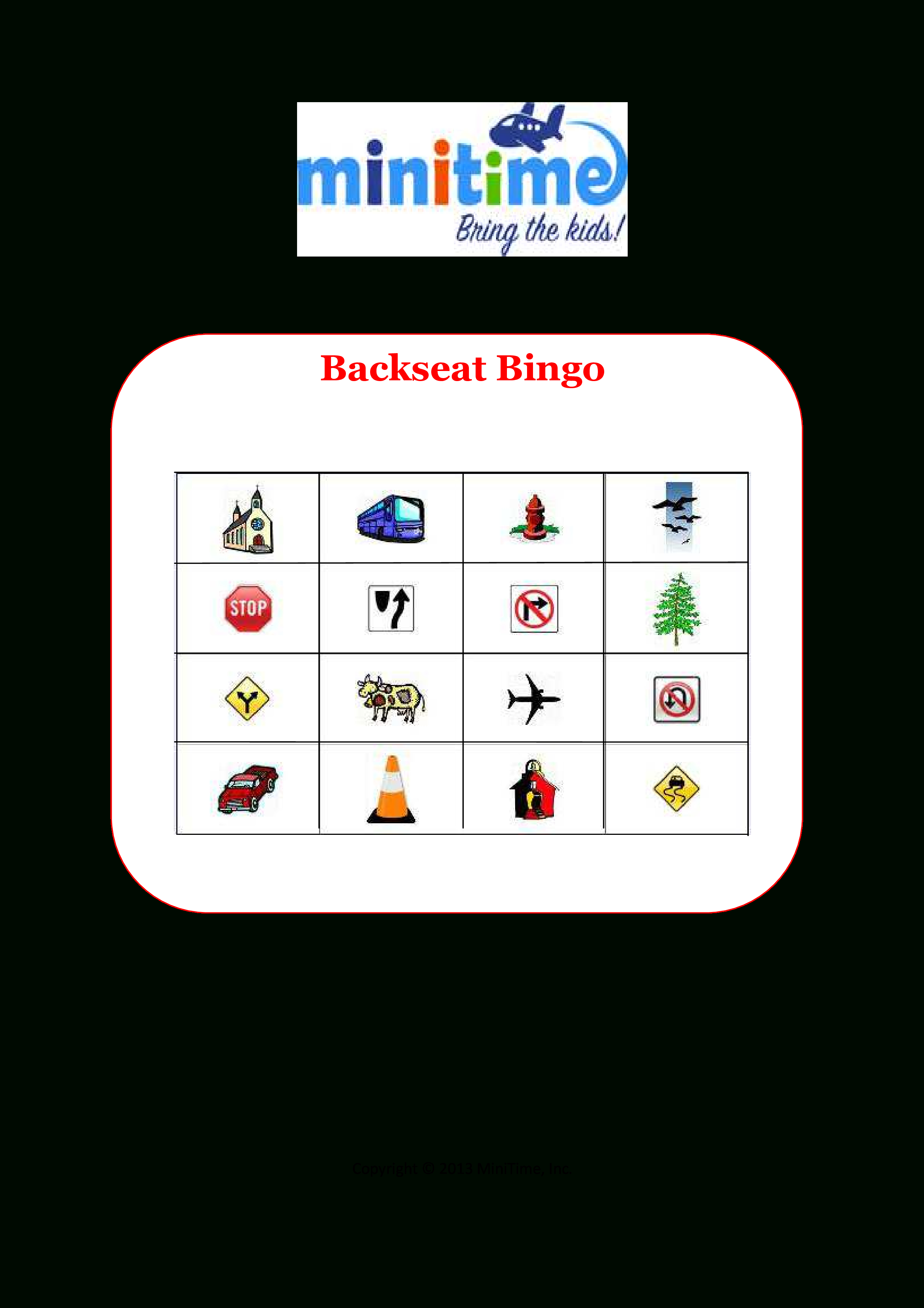 Road Trip Bingo | Free Printable Car Games For Kids | Minitime - Free Printable Car Ride Games