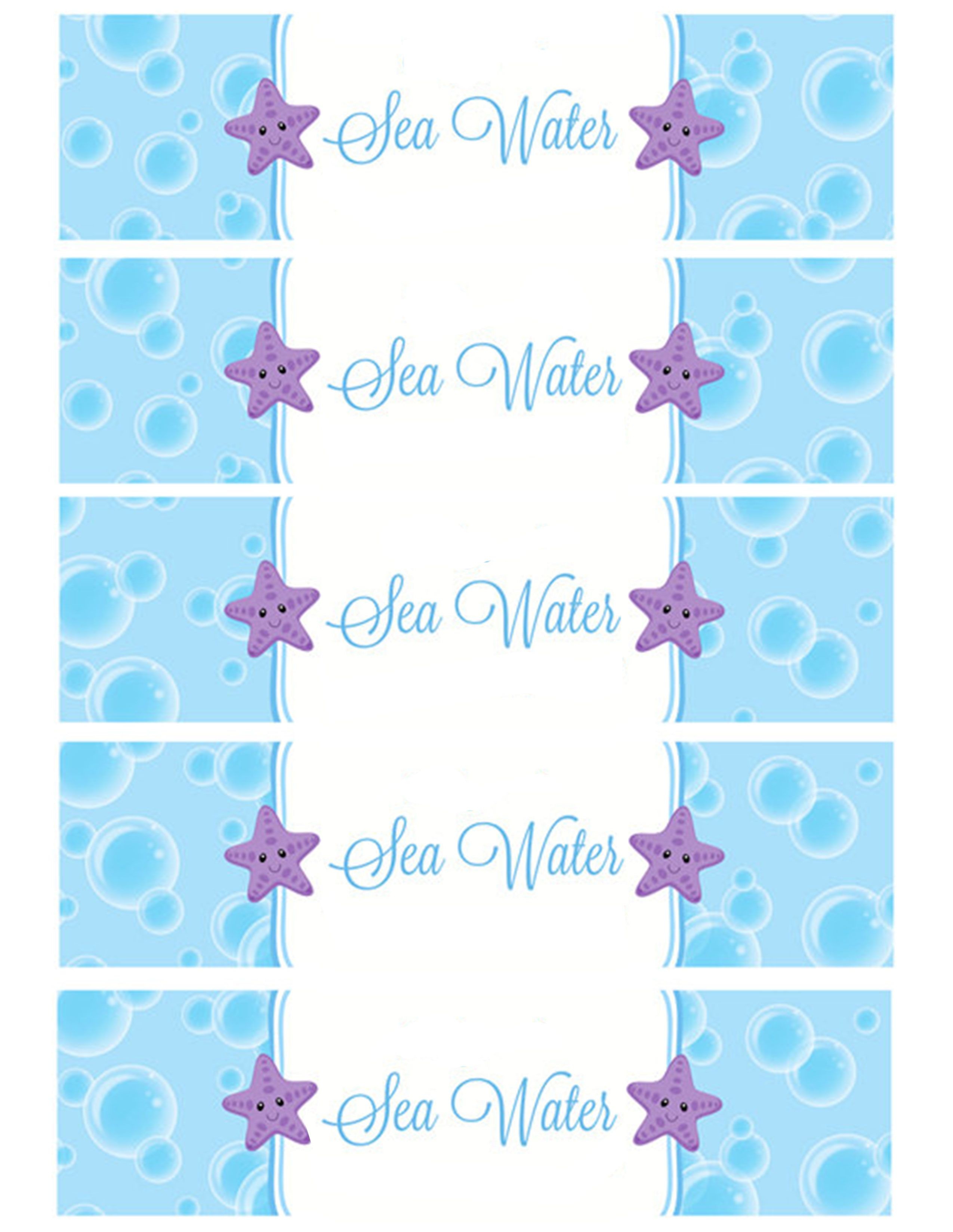 Sea Water Water Bottle Labels | Holiday - Birthday Party In 2019 - Free Printable Little Mermaid Water Bottle Labels