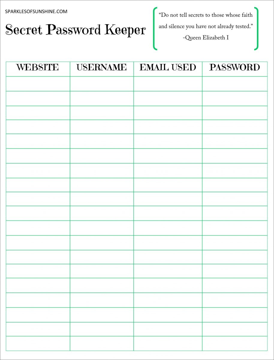 Secret Password Keeper Free Printable - Sparkles Of Sunshine - Free Printable Password Keeper