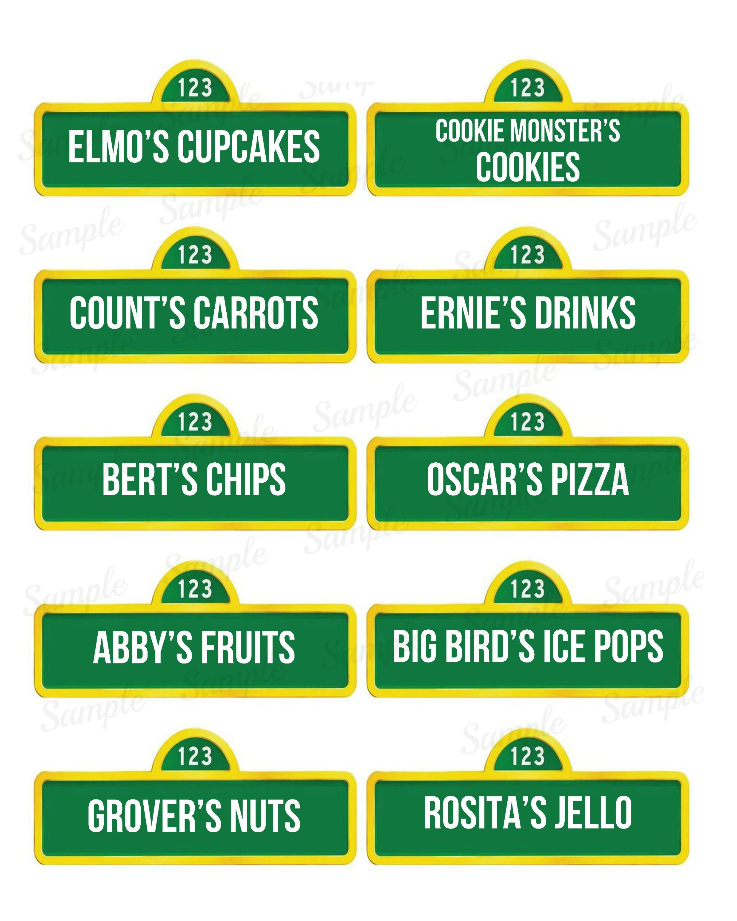 Sesame Street Food Labels Name Tag Printable Elmo Abby | Etsy - Free Printable Sesame Street Food Labels