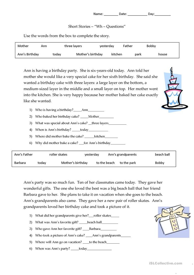Short Stories Wh-Questions - Answers Worksheet - Free Esl Printable - Free Printable Stories For 4Th Graders