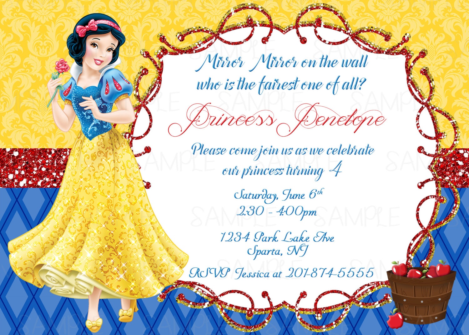 Snow White Printable Birthday Party Invitation | Etsy - Snow White Invitations Free Printable