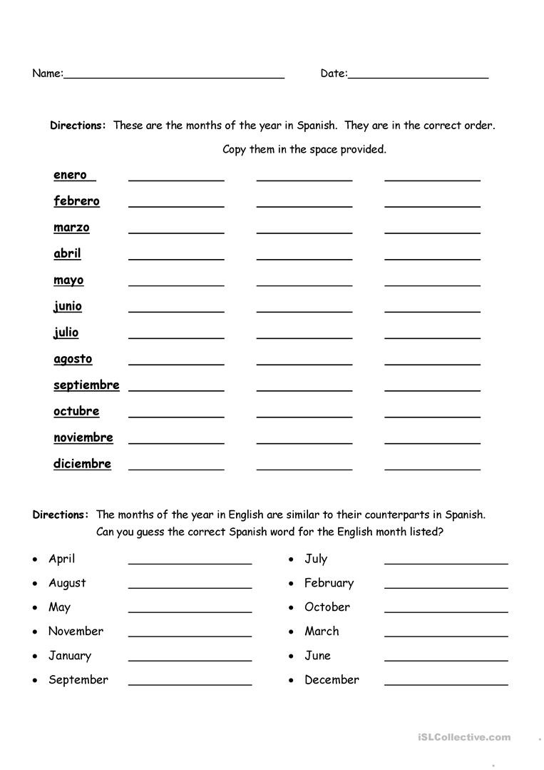 Spelling Months Of The Year In Spanish With Key Worksheet - Free Esl - Free Printable Spanish Worksheets