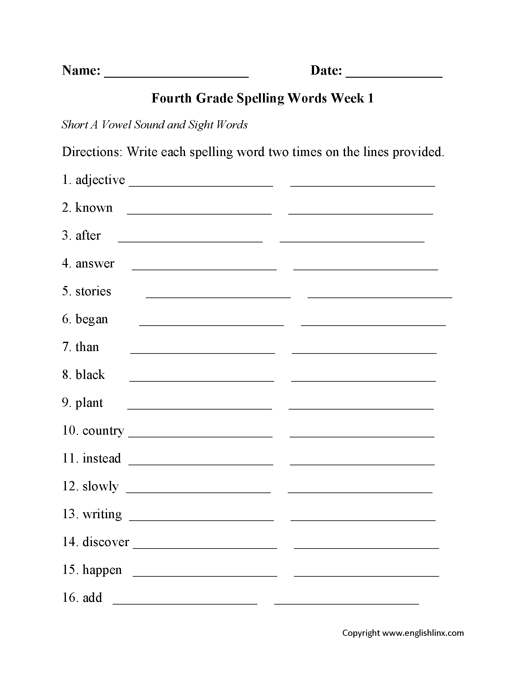 Spelling Worksheets | Fourth Grade Spelling Worksheets - Free Printable Spelling Worksheets