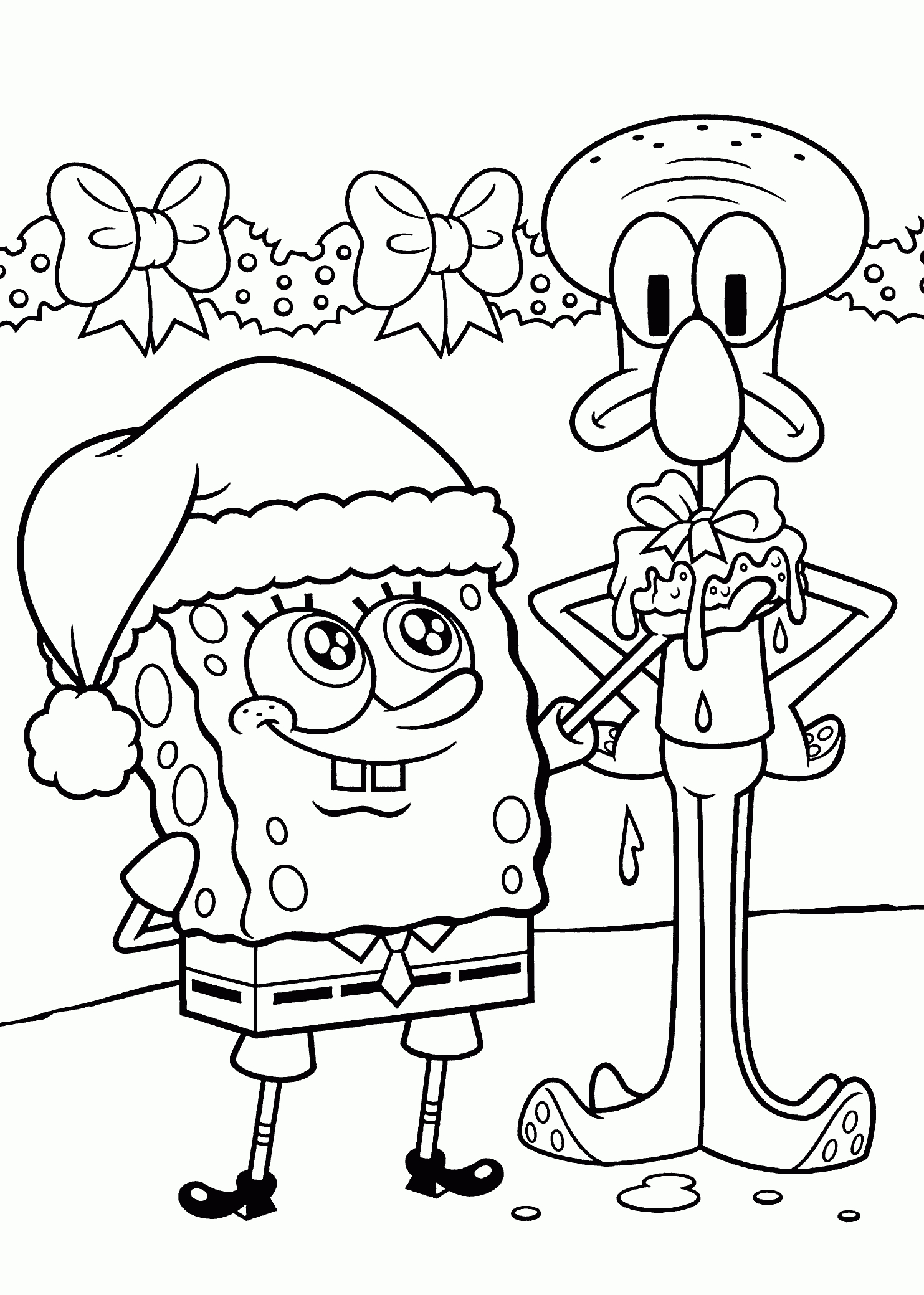 Spongebob And Squidward Coloring Pages For Kids, Printable Free - Free Printable Christmas Cartoon Coloring Pages