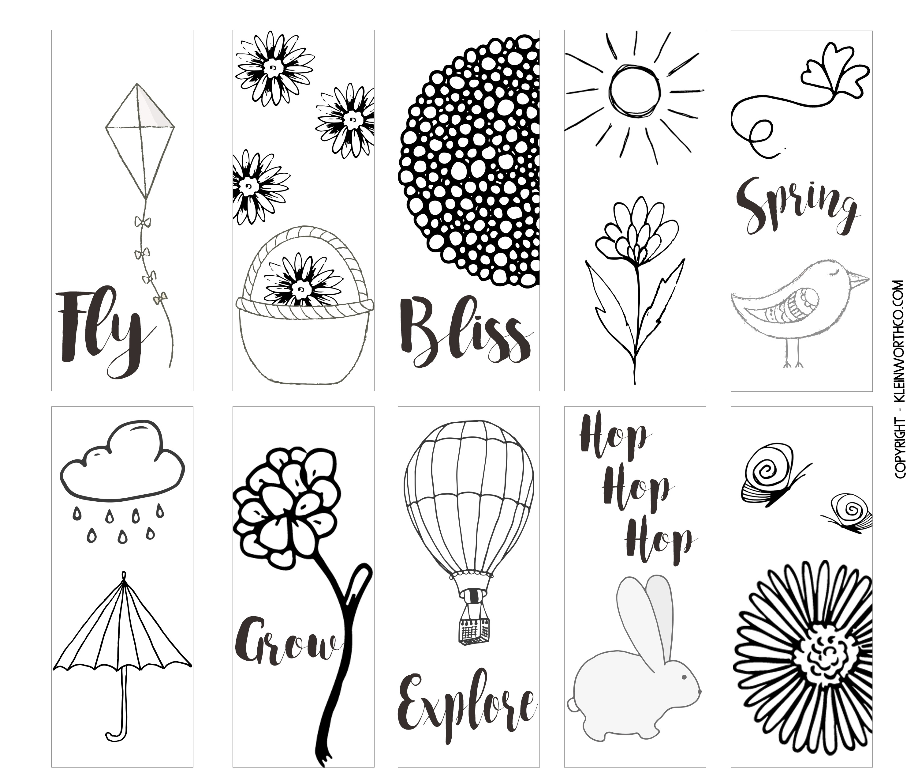Spring Printable Coloring Page Bookmarks - Kleinworth &amp;amp; Co - Free Printable Spring Bookmarks