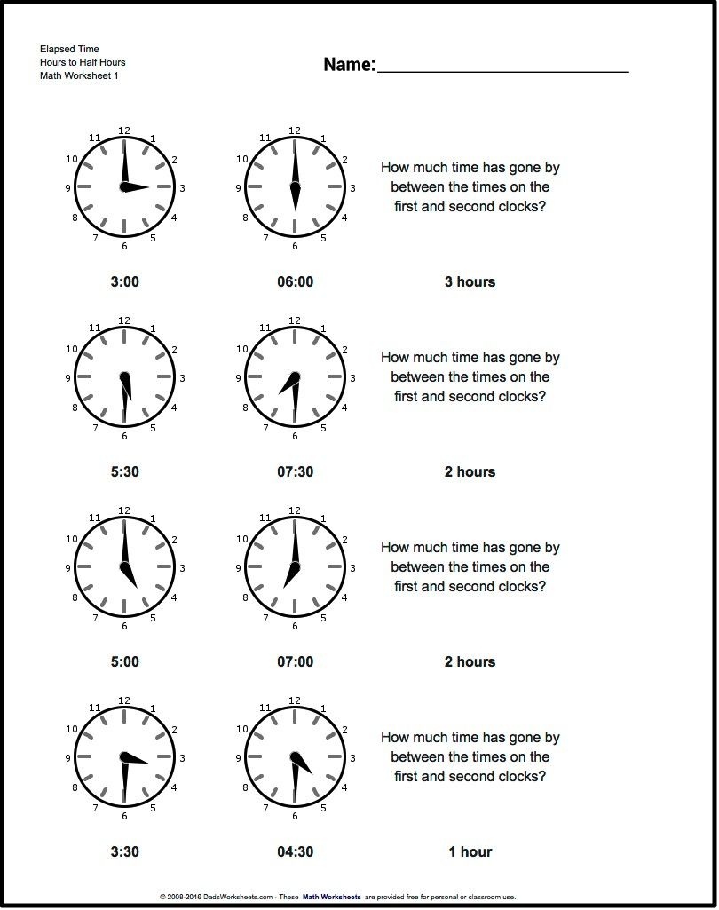 Start From Half Hours Analog Elapsed Time Worksheet! Start From Half - Elapsed Time Worksheets Free Printable