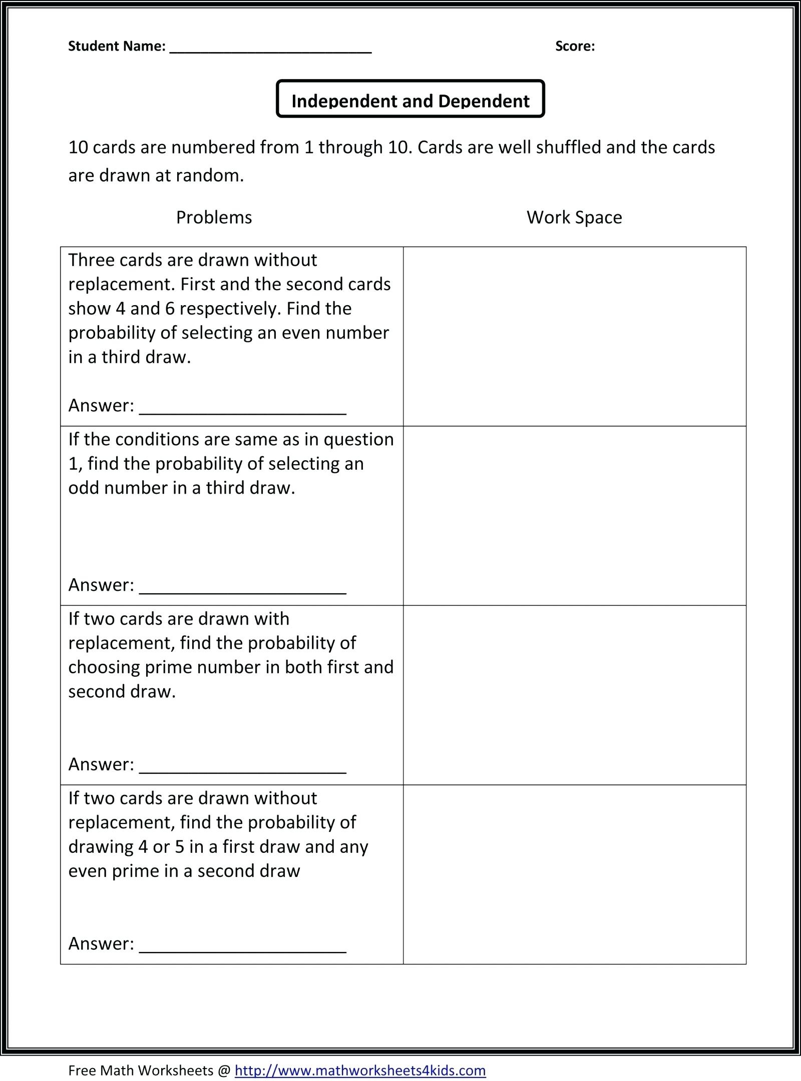 Statistics And Probability Worksheets – Karenlynndixon - Free Printable Probability Worksheets 4Th Grade