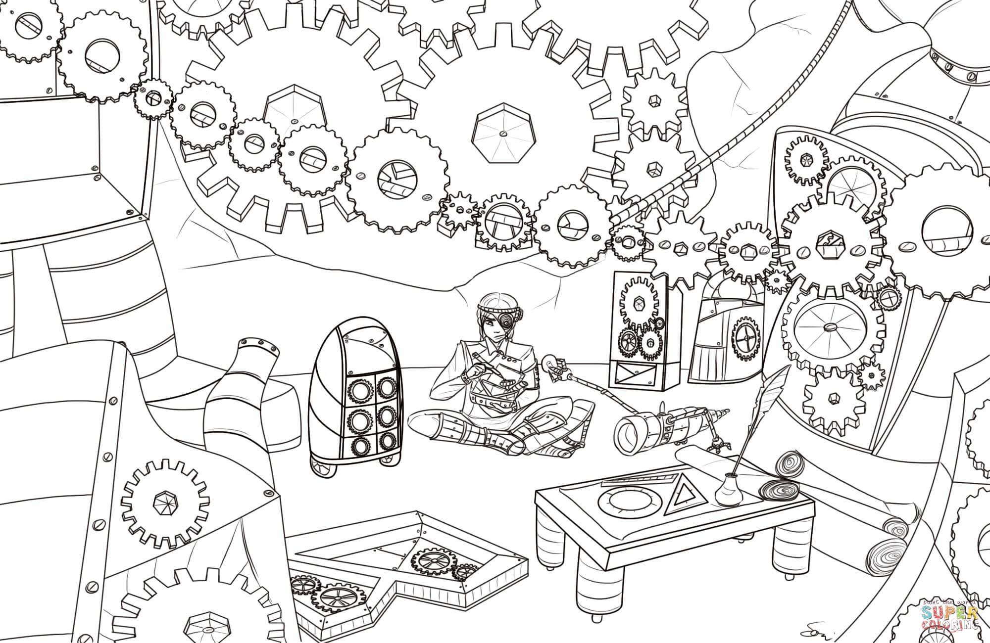 Steampunk Gears Coloring Page | Free Printable Coloring Pages - Free Printable Gears