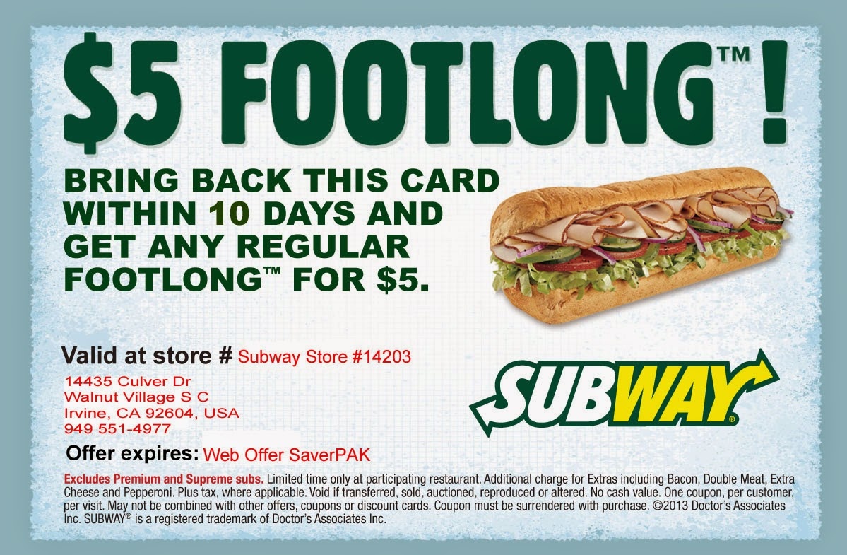 Free Printable Subway Coupons 2017 Free Printable