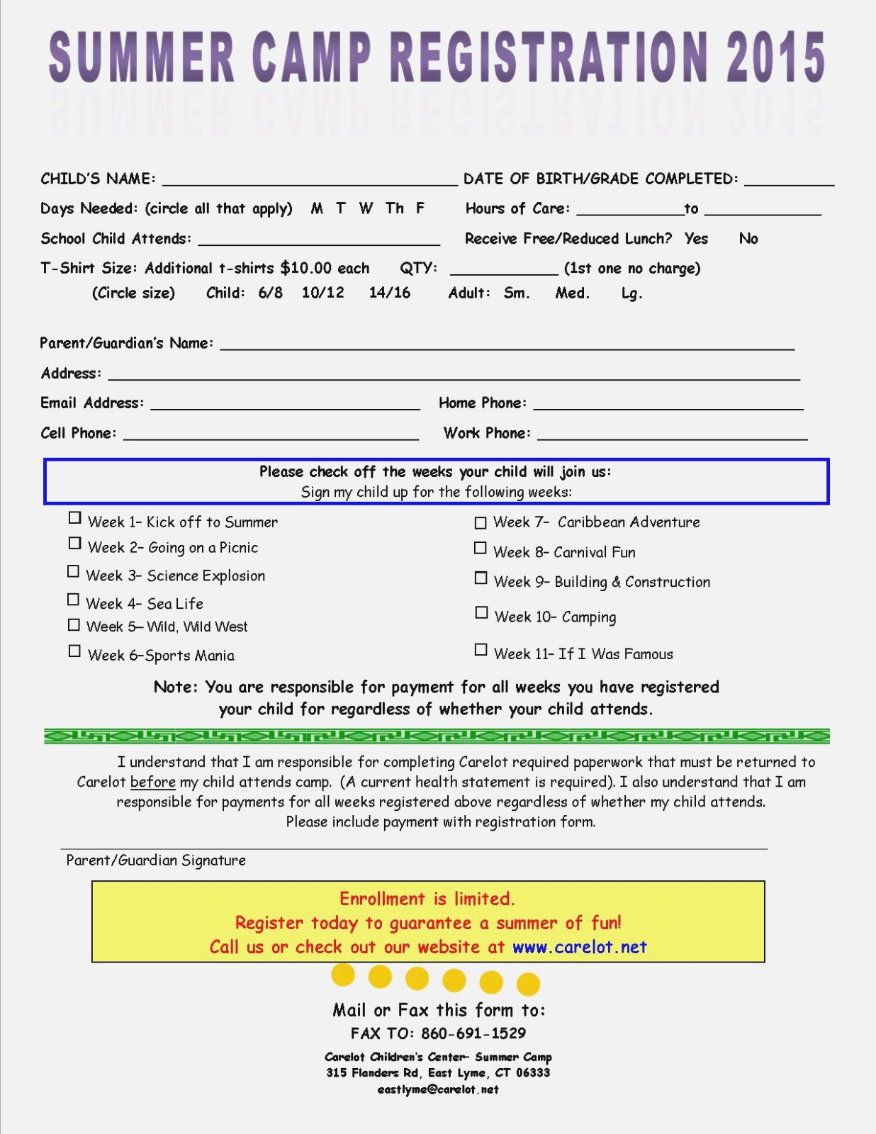 Free Camp Registration Form Template Printable Templates