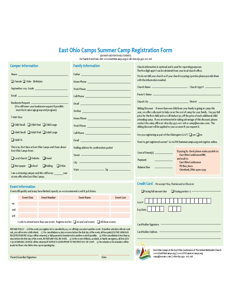 Summer Camp Registration Form - 2 Free Templates In Pdf, Word, Excel - Free Printable Summer Camp Registration Forms
