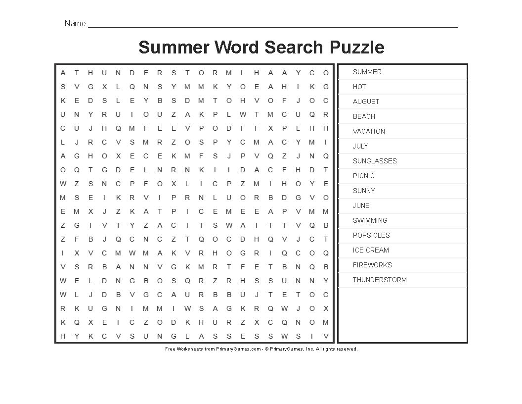 summer crosswords puzzles