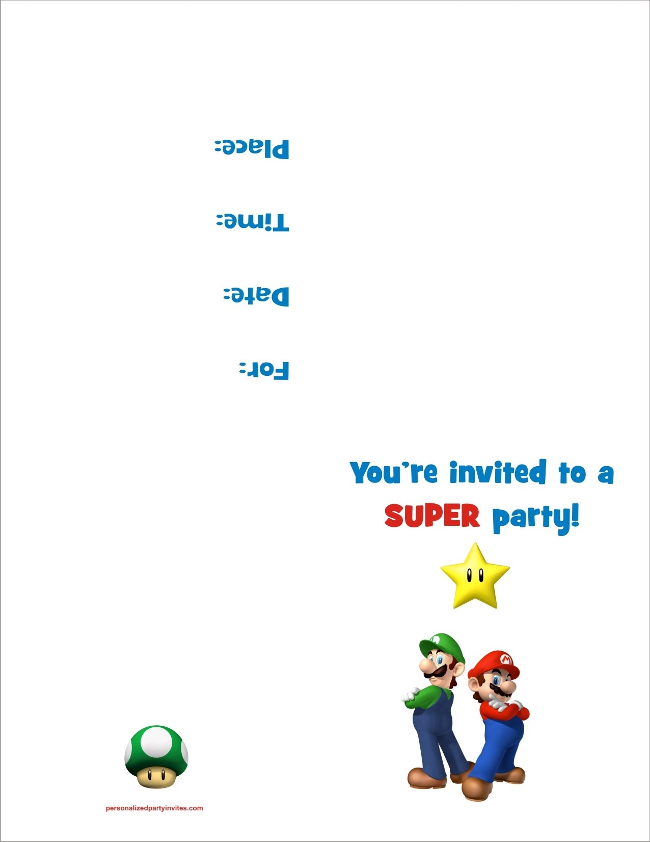 Super Mario Bros Free Printable Birthday Party Invitation - Free Printable Super Mario Bros Invitations