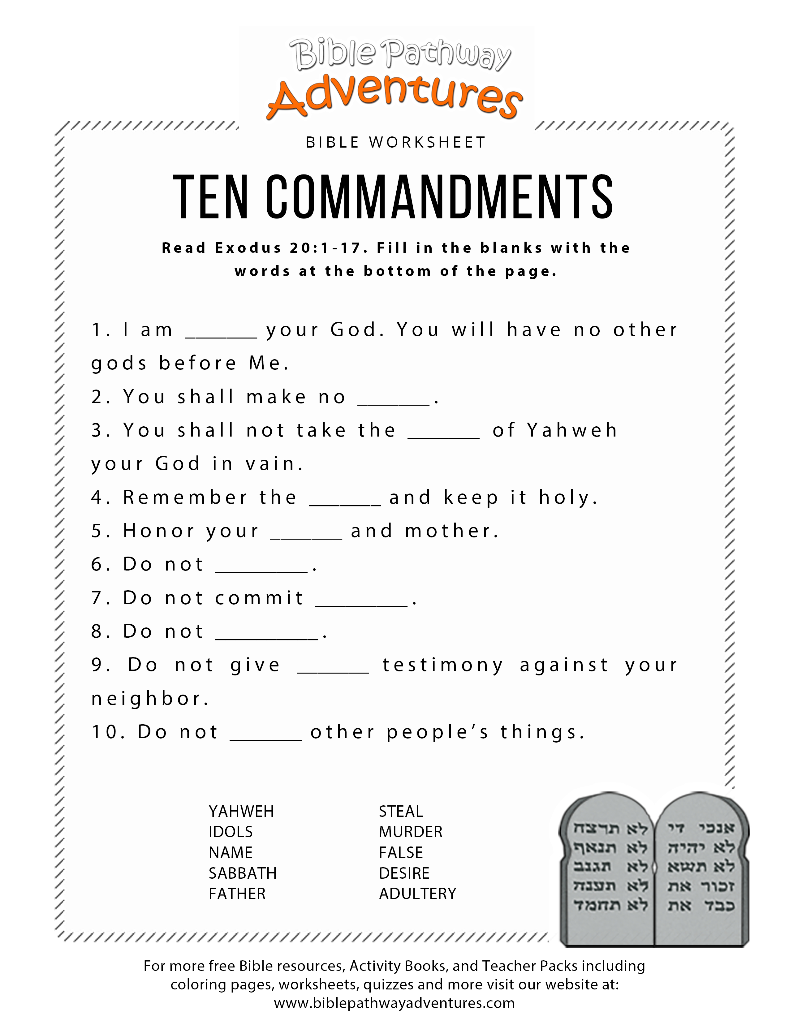 Ten Commandments Worksheet For Kids | Worksheets For Psr | Bible - Free Printable Bible Lessons For Youth