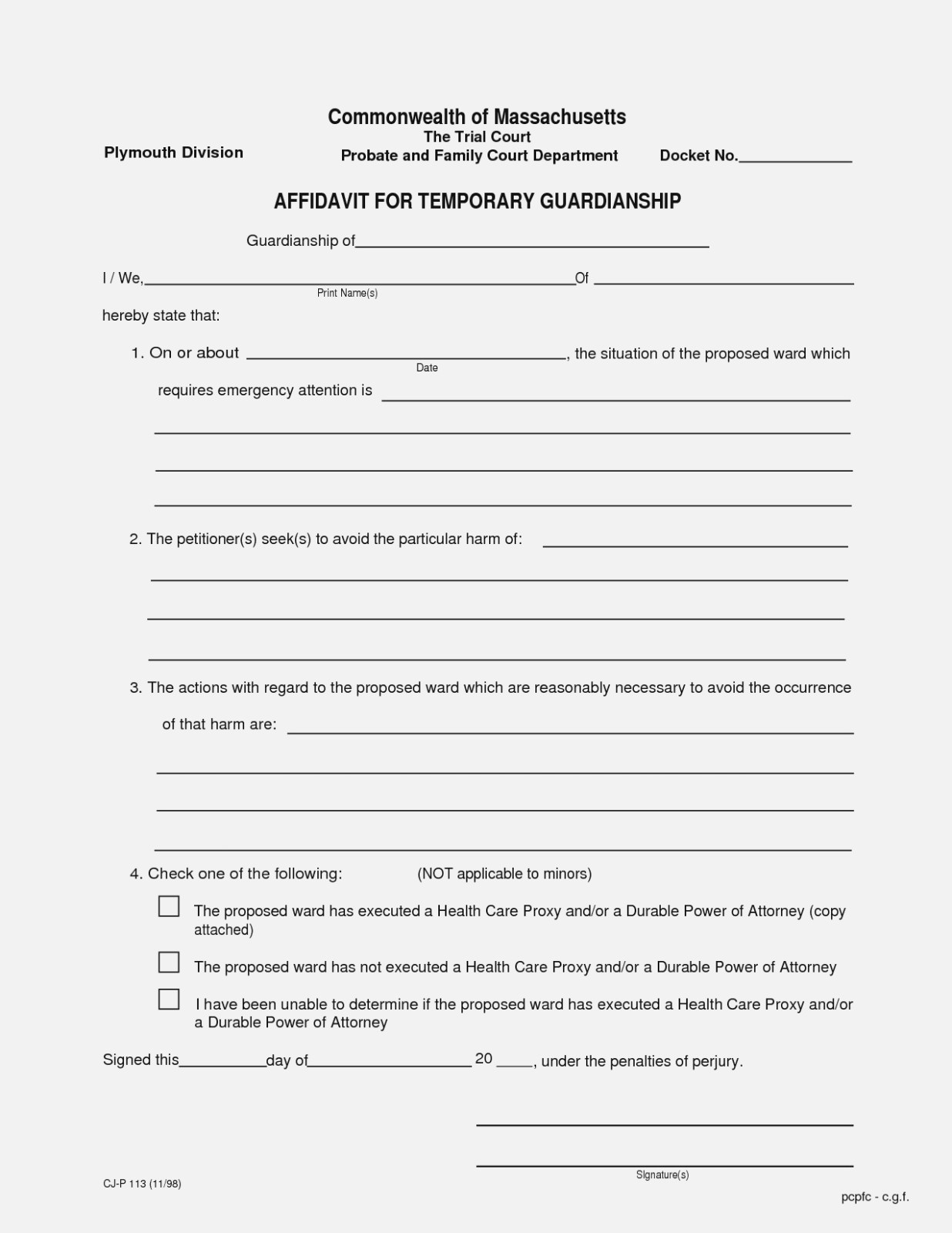 Free Printable Temporary Guardianship Form Free Printable