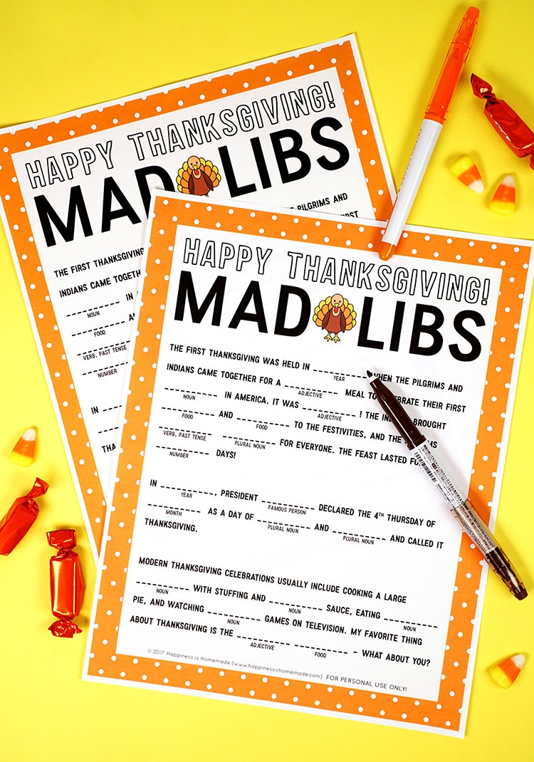 Thanksgiving Mad Libs Printable Game - Happiness Is Homemade - Free Printable Thanksgiving Mad Libs