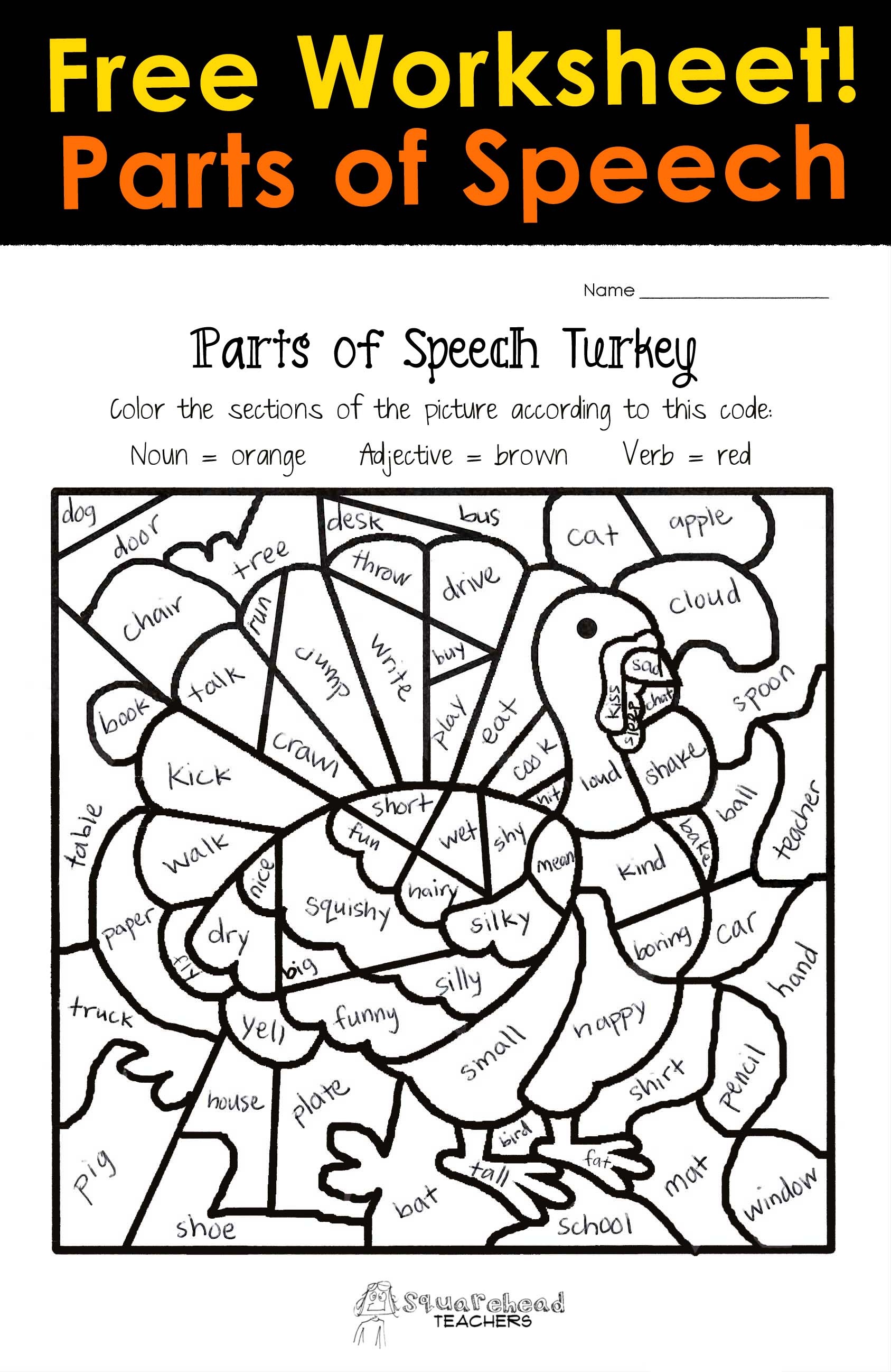 Thanksgiving Parts Of Speech Worksheet | Squarehead Teachers - Free Printable Thanksgiving Math Worksheets For 3Rd Grade