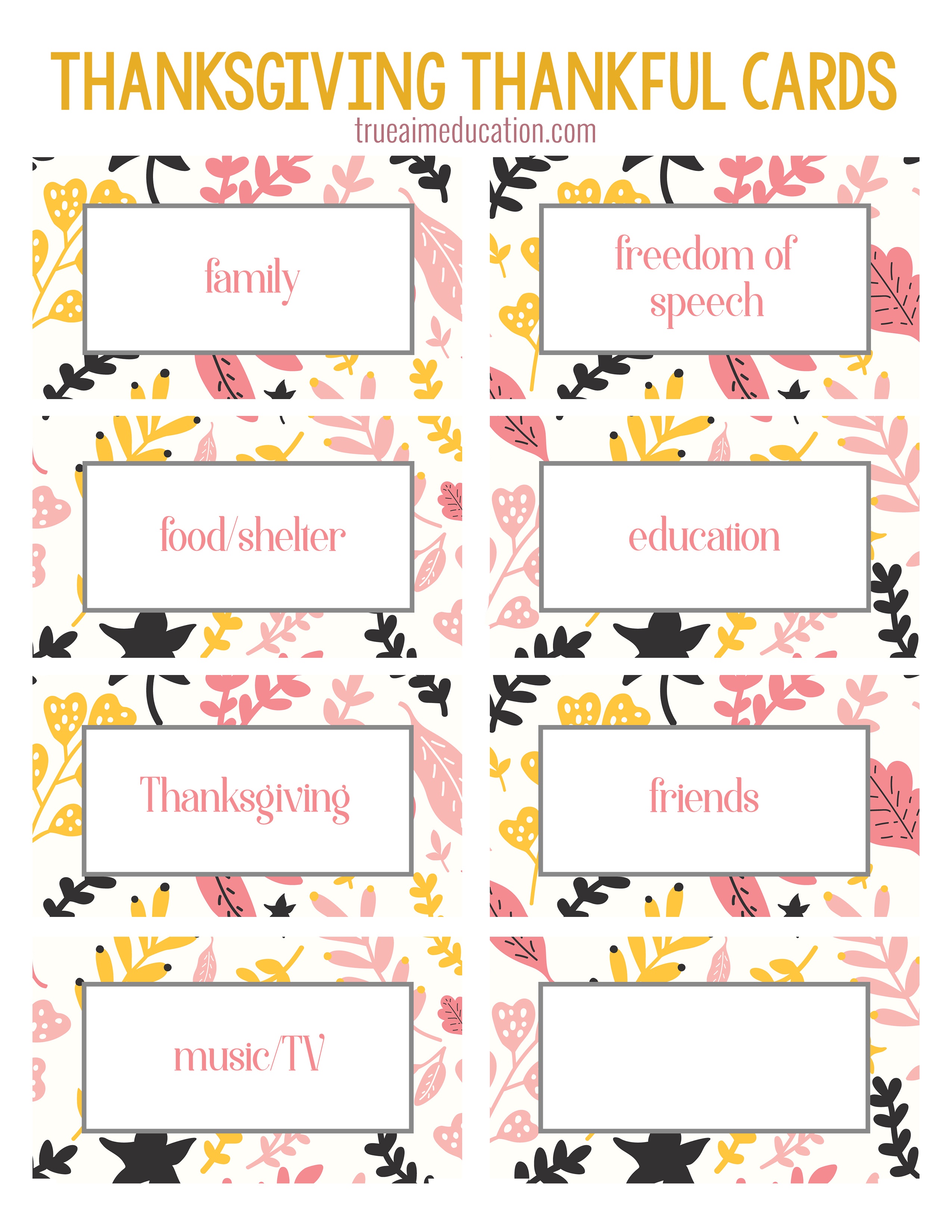 Thanksgiving Thankfulness With Free Printable Cards - Free Printable Cards