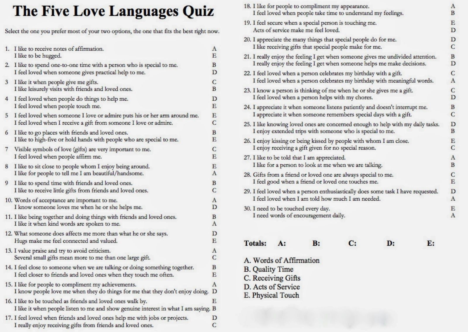 The 5 Love Languages Quiz | Me | Love Language Test, 5 Love - Free Printable Love Language Quiz