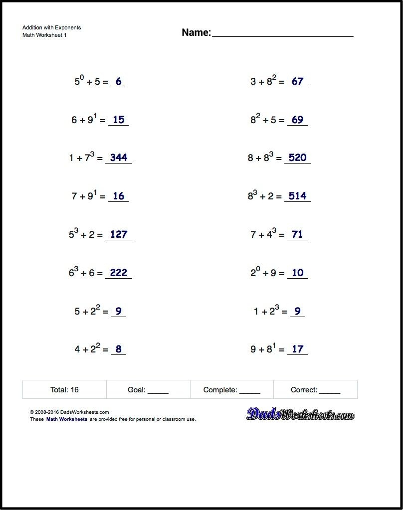 The Exponents Worksheets In This Section Provide Practice That - Free Printable Exponent Worksheets