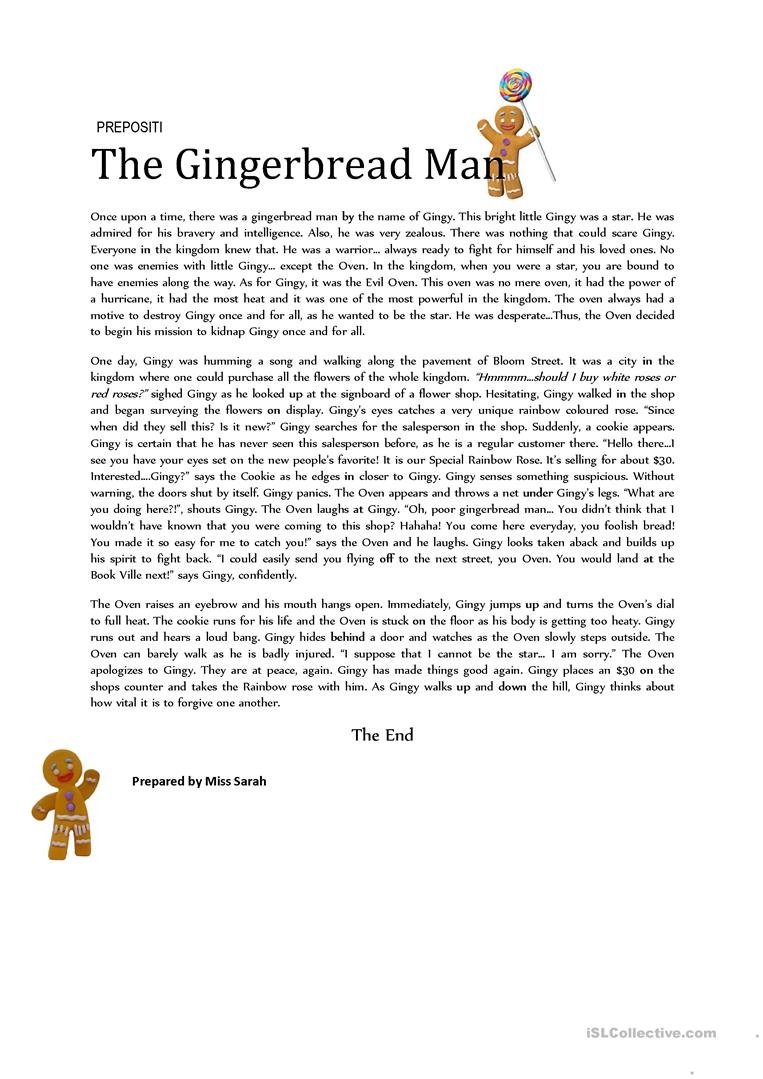 The Gingerbread Man (Prepositions) Worksheet - Free Esl Printable - Free Printable Version Of The Gingerbread Man Story
