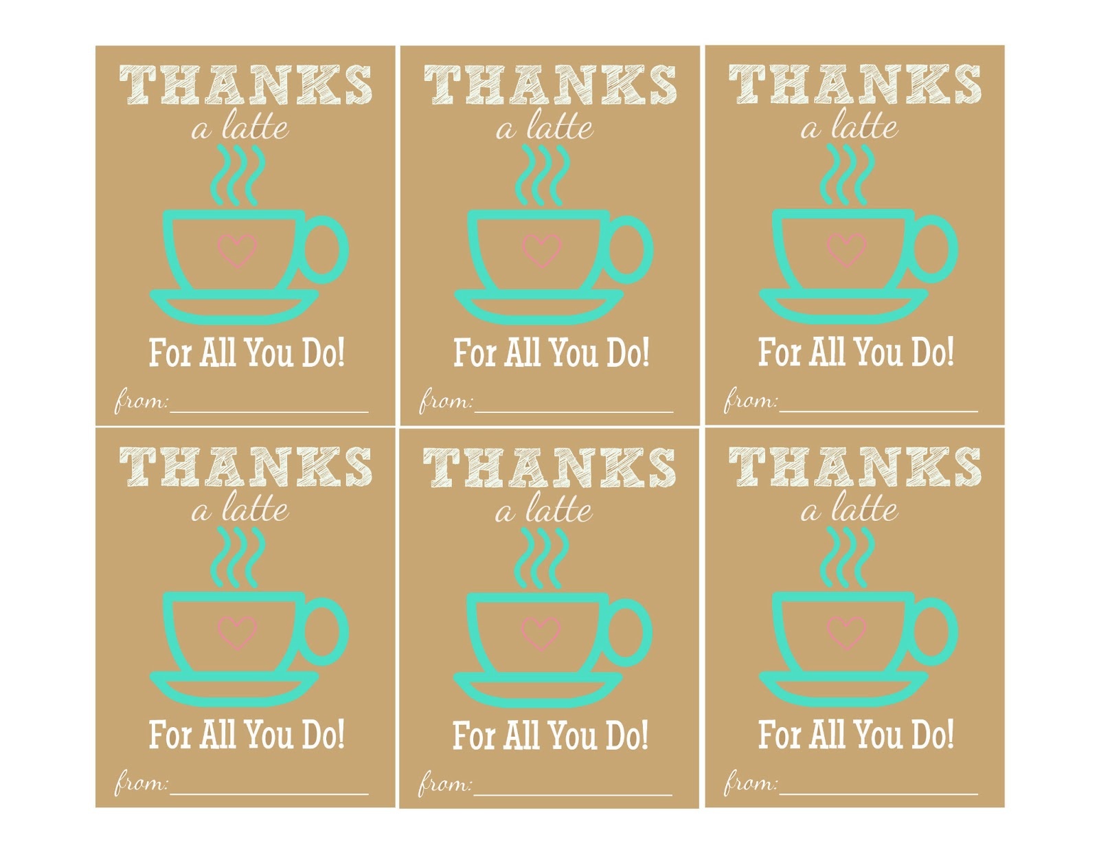 Thanks A Latte Free Printable Gift Tag Free Printable