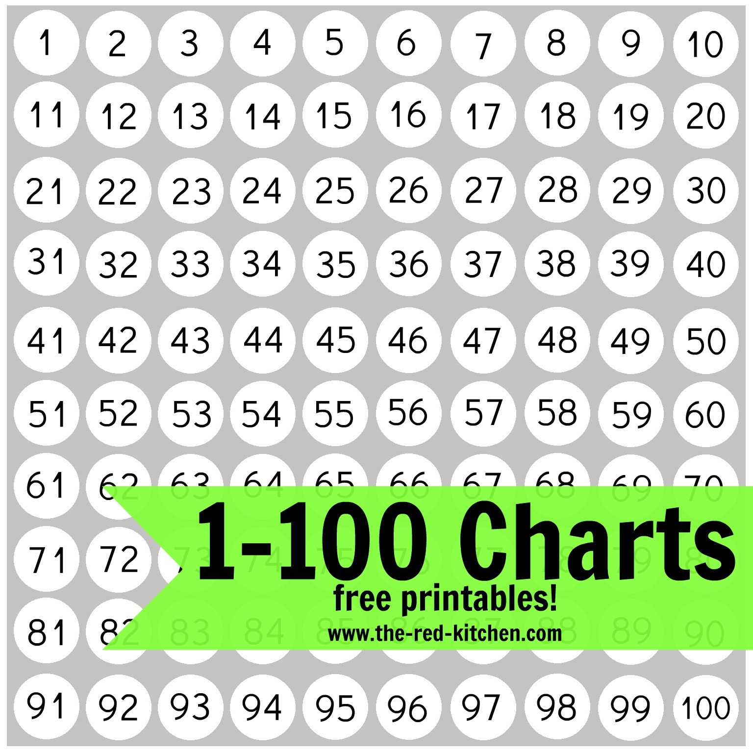 The Red Kitchen: 1-100 Charts (Free Printables!) - Free Printable Number Chart 1 100