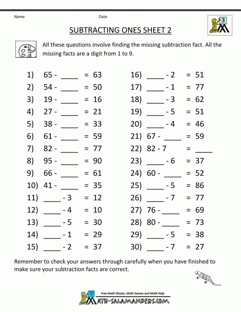 Third Grade Subtraction Worksheets - Free Printable Subtraction ...