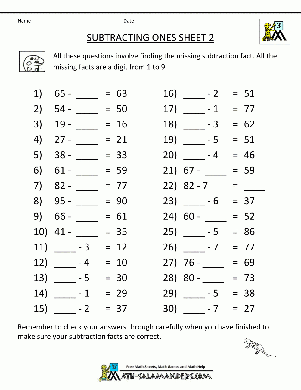 Third Grade Subtraction Worksheets - Free Printable Subtraction Worksheets