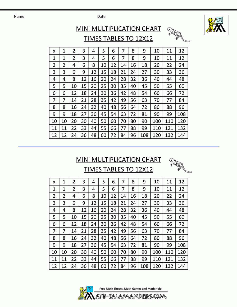 Times Table Grid To 12X12 - Free Printable Math Multiplication Charts