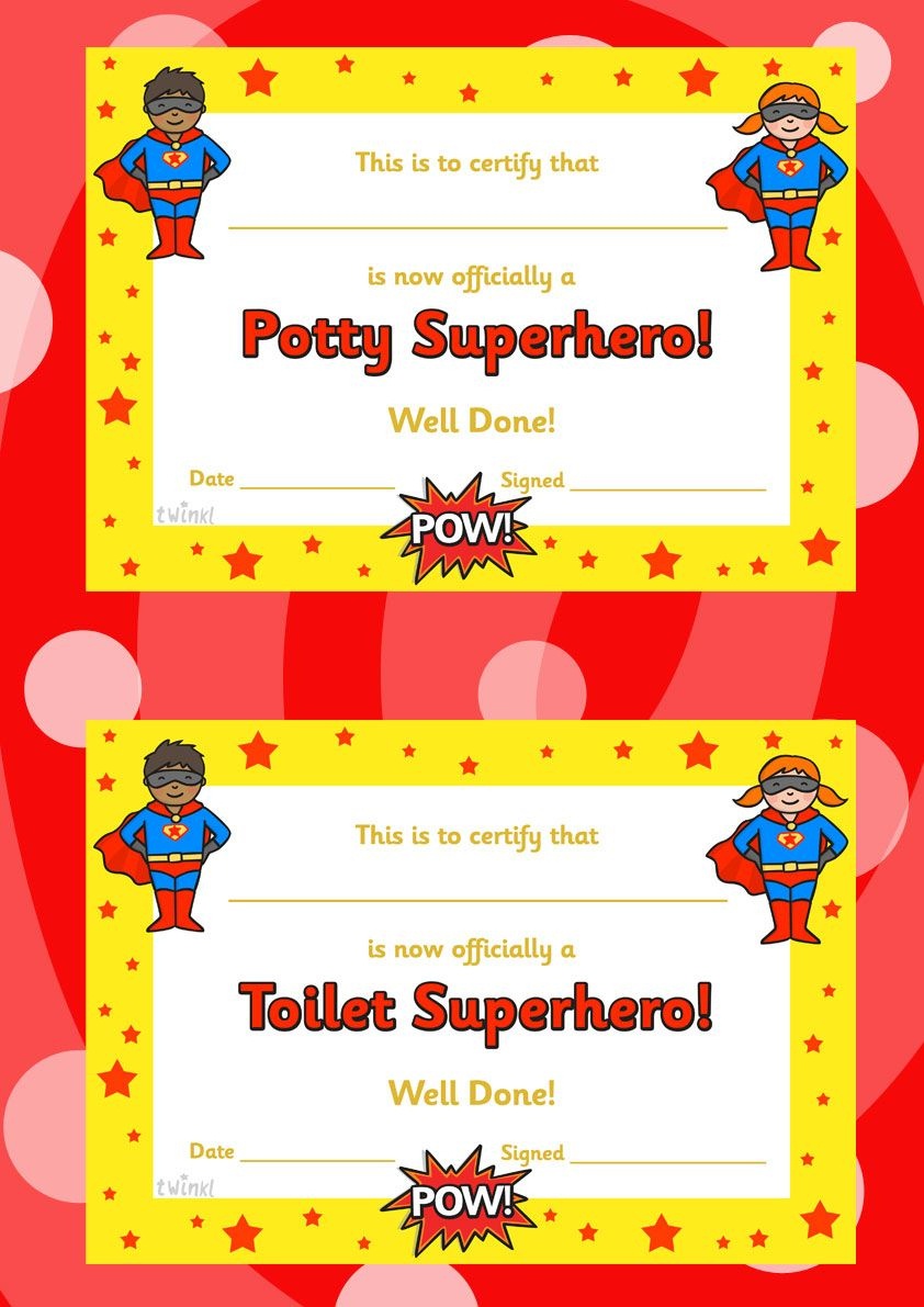 Toilet And Potty Superhero Certificate -Twinkl | Early Years - Free Printable Superhero Certificates