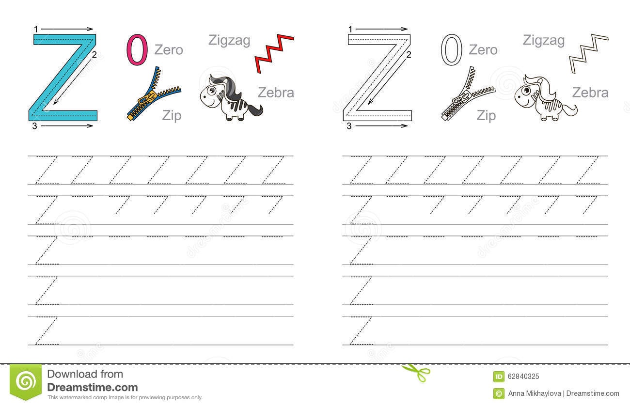 Tracing Worksheet For Letter Z Stock Vector - Illustration Of Recipe - Letter Z Worksheets Free Printable