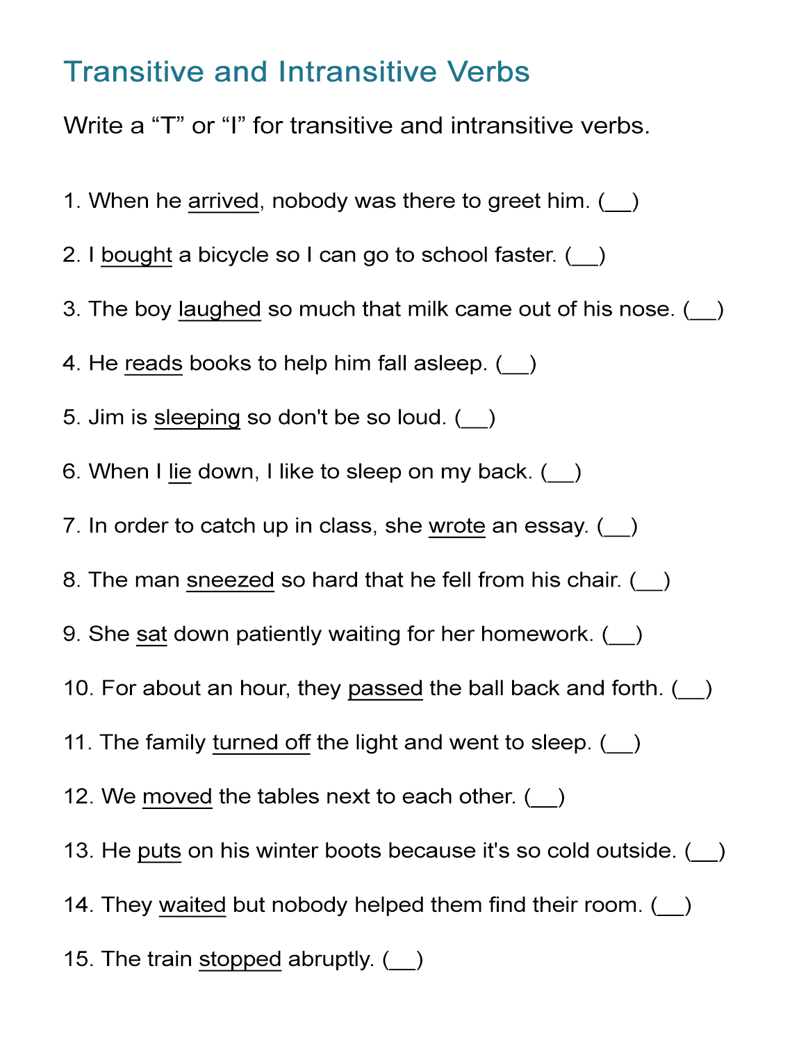 Transitive And Intransitive Verbs Worksheet All Esl Free Printable