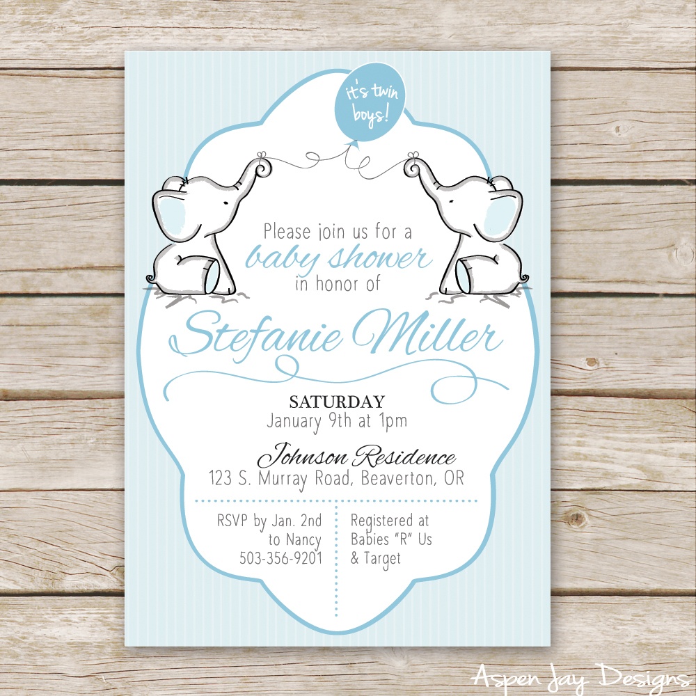 Twin Elephant Baby Shower Guest Book Printable - Aspen Jay - Free Printable Twin Baby Shower Invitations