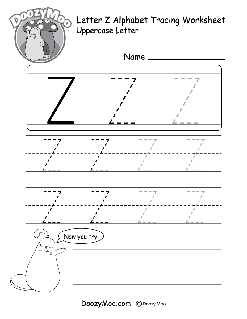 Uppercase Letter Z Tracing Worksheet - Doozy Moo - Letter Z Worksheets Free Printable