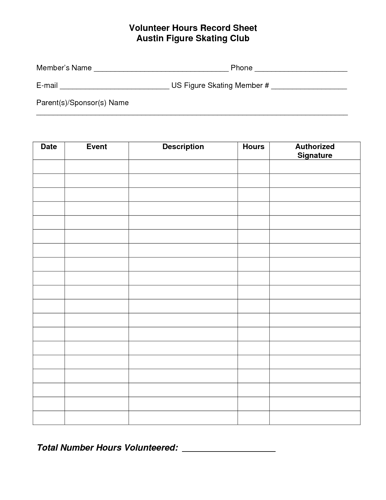 Service Hours Log Sheet Printable Community Service Hours Chart