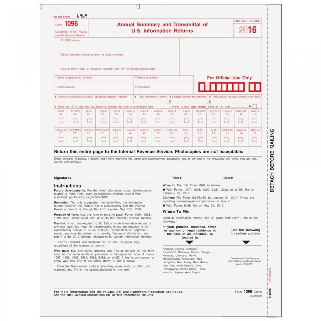 Free Printable 1096 Form 2015 | Free Printable